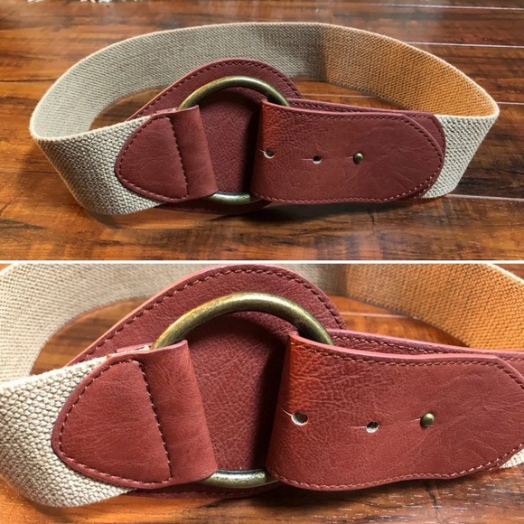 Khaki Brass Burgundy Loop Buckle Belt